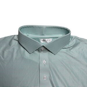 Collars and Co Mens Featherweight Flex Polo Shirt L Green Stripe Relax Fit Golf